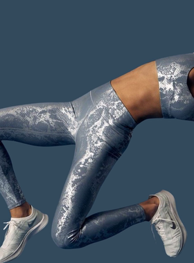 原单灰银蛇纹健身套装复古金属瑜伽长裤Retro Metallic Yoga Pant