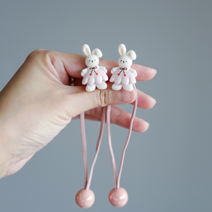 可爱亮面小兔儿童双头缠绕橡皮筋高弹力加粗头绳女生对扎皮套发绳