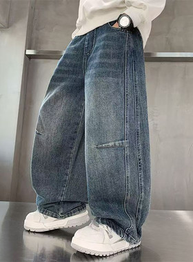 男童牛仔裤春秋季裤子2026新款儿童休闲裤男孩超酷宽松弯刀长裤潮