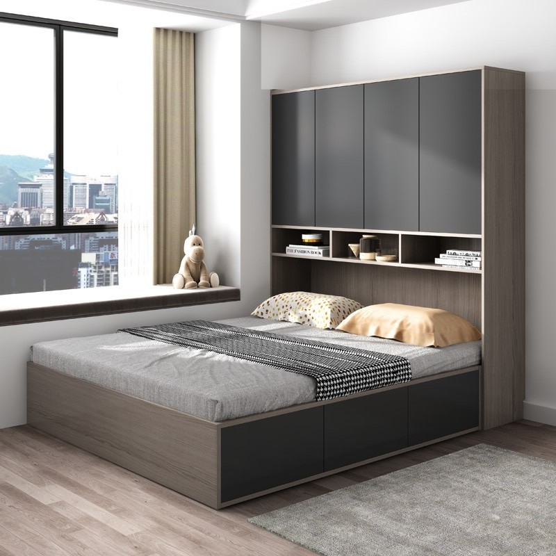 实木多层板现代简约榻榻米床衣柜一体小户型储物多功能卧室衣柜床