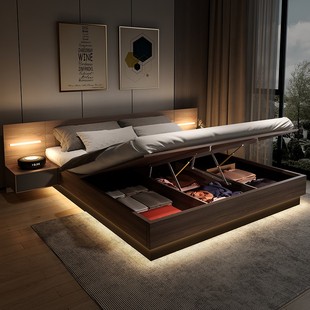 日式 1.5米高箱体床现代简约主卧室收纳储物床 榻榻米床2023年新款