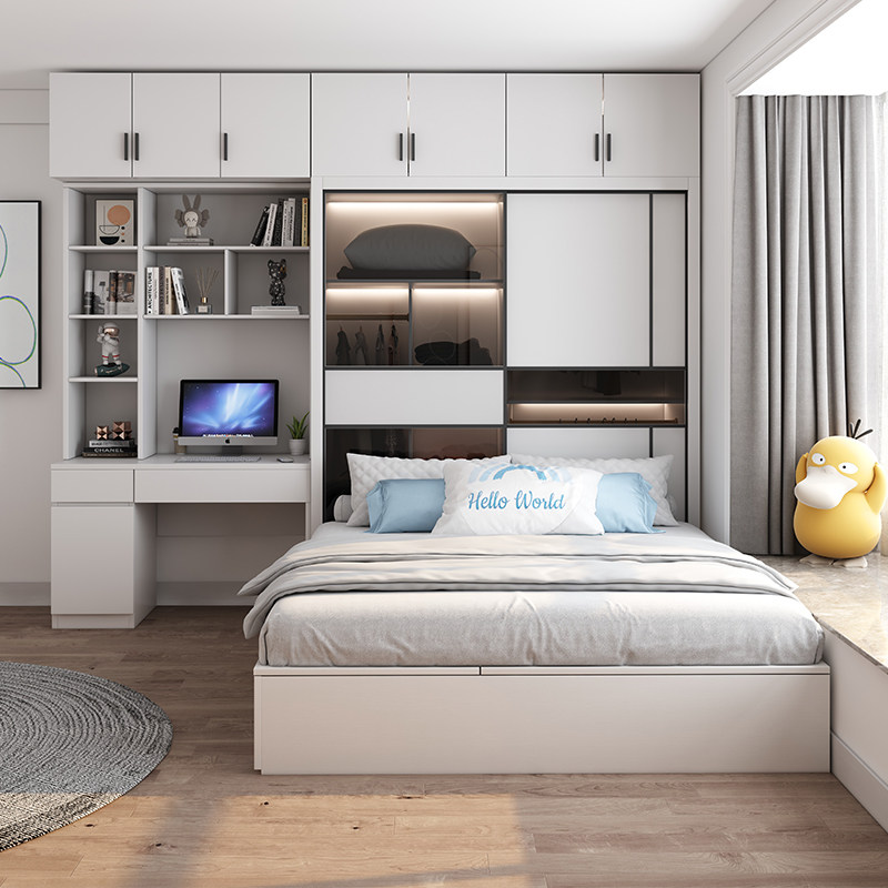 现代简约小卧室床衣柜一体省空间箱式收纳双人床家用次卧塌塌米床