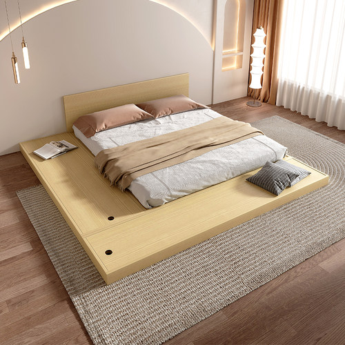 宜森缘双人简约现代侘寂风落地床