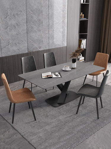 北欧岩板餐桌长方形吃饭桌子