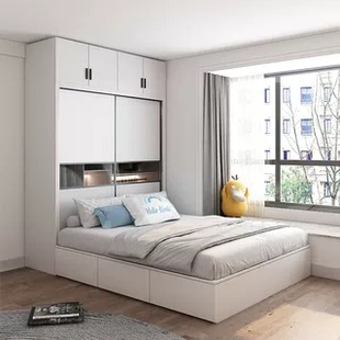 床衣柜一体床现代简约高箱体1.2米单人小房间省空间儿童榻榻米床