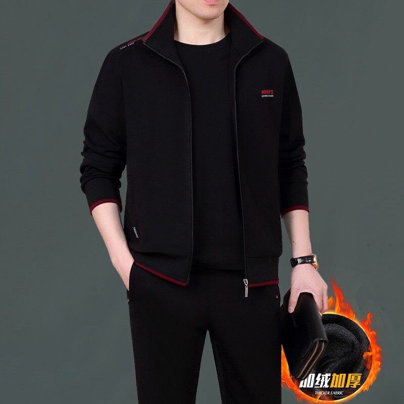 官方迈耐克斯加厚男士运动套装男秋冬三件套中老年卫衣宽松运动服