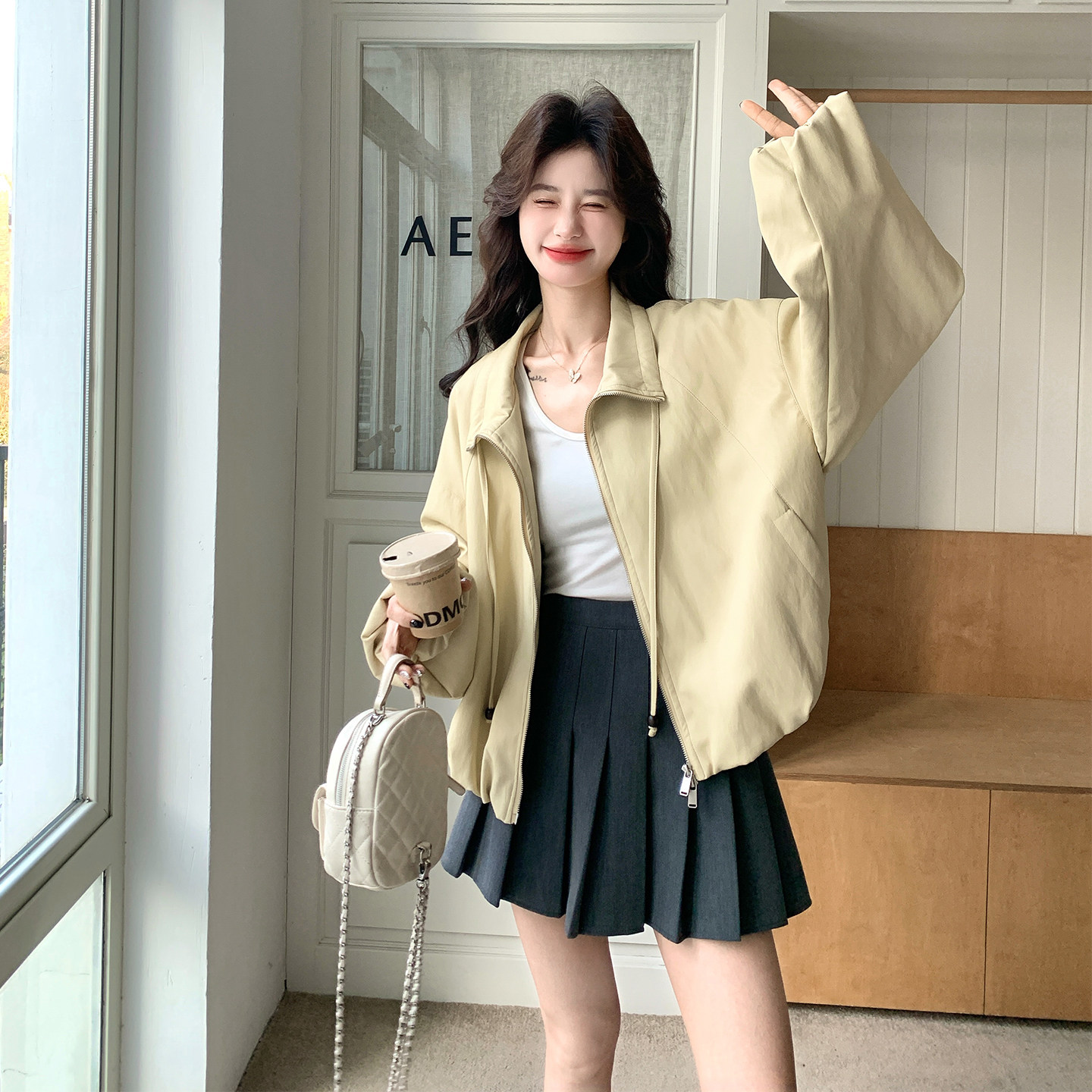 【档口有货】休闲绑带皮衣外套2D122-2803-P150控218,女装短外套,2D122