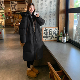 米白色韩系连帽棉服女2025年冬季新款高级感长款过膝加厚面包服潮，女装羽绒服，2D122