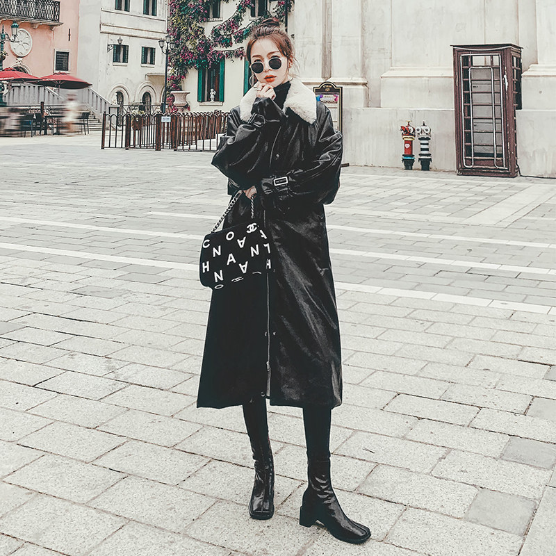 高级感炸街皮衣派克服女冬季新款港风复古中长款加绒加厚棉服外套,女装派克服,2D122