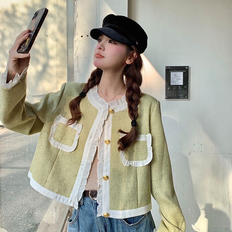 【档口有货】木耳边小香风外套2D122-1225-P140控198,女装短外套,2D122