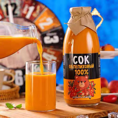 thumbnail for Sea buckthorn juice pulp, Russian original imported fruit juice drink, original food, nutrition stockpiling bottles