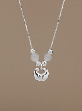 s925纯银福字平安锁项链温柔气质