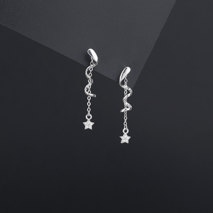 s925纯银螺旋星星流苏耳环女小众个性链条气质耳钉设计感耳饰
