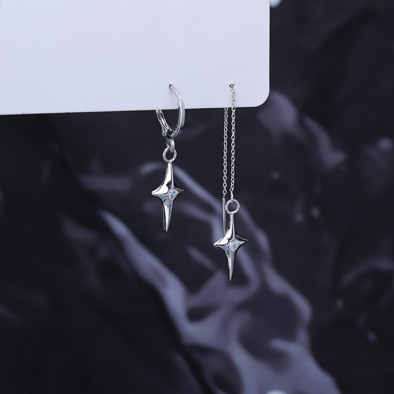 s925纯银十字架四芒星耳环流苏