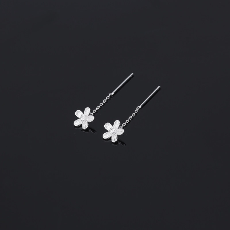 s925纯银桃花耳线雏菊花瓣耳环