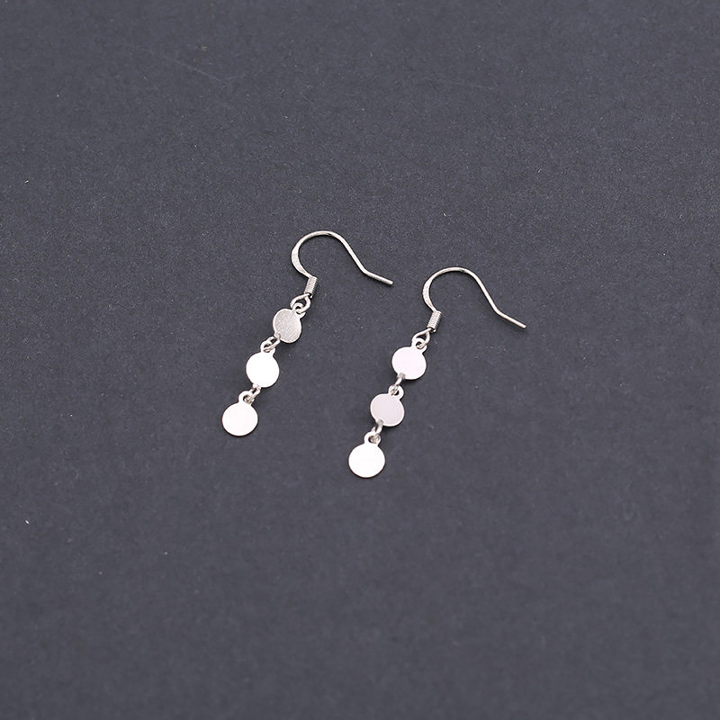 s925纯银圆片流苏耳环女2023年新款气质耳钩ins小众冷淡风耳饰