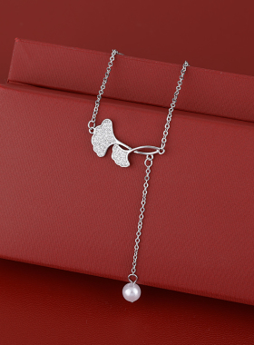 s925纯银银杏叶流苏项链锁骨链