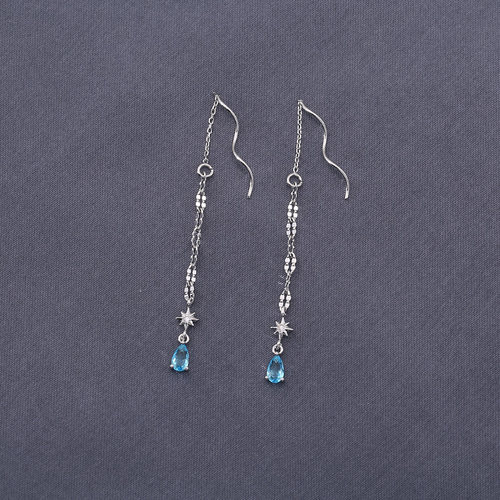 s925纯银镶钻水滴耳线短款显脸瘦