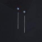 s925纯银蓝色海星耳线女短款气质耳环温柔小清新2025年新款耳饰潮