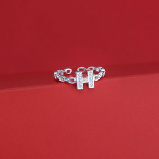 H字母链条戒指女小众设计气质高级感几何食指开口轻奢可调戒指环