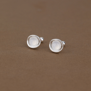 s925纯银拧扣月光石耳钉女气质法式螺丝拧耳环小众高级感耳饰潮