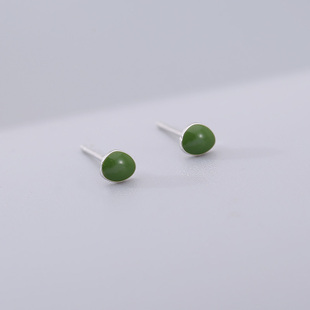 s925纯银牛油果耳钉女2022年新款小巧气质耳环小清新绿色小众耳饰