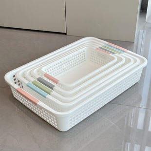 塑料收纳筐桌面零食文件收纳盒杂物收纳框置物篮窄口长方形收纳篮