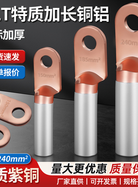 特制加长DTL国标铜铝鼻子半铜加固大功率充电桩转换过渡接线端子