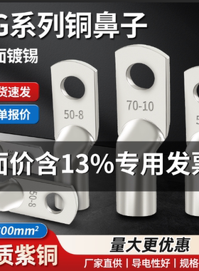国标加厚JG铜鼻子10平方/16/25/35/50-8-10-12船用铜线耳接线端子