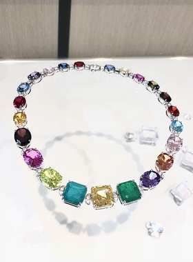 彩色宝石纯银女锁骨链42CM