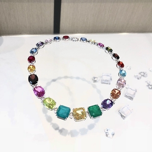 仿真925纯银彩色莫桑钻珠宝石钻石项链女晚宴气质轻奢锁骨链配饰
