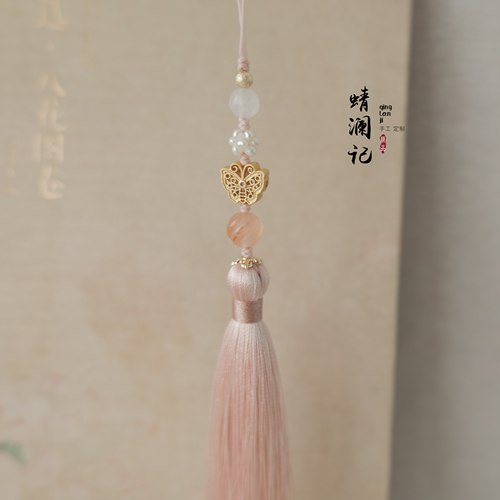 春日赋。原创设计天然珍珠南红扇坠旗袍扣压襟笛坠包挂流苏挂件