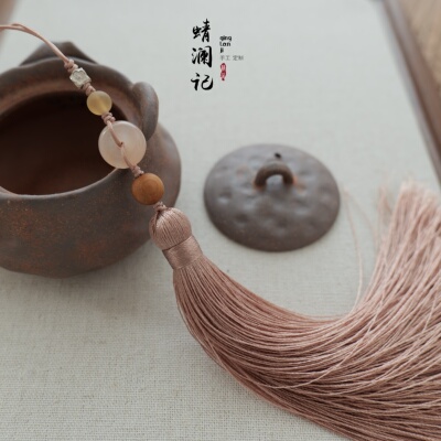 蒹葭。原创设计天然粉东陵流苏扇坠笛坠925银珠配饰包挂汉服配饰