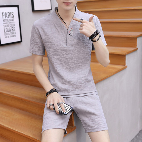 男士冰丝睡衣家居服套装