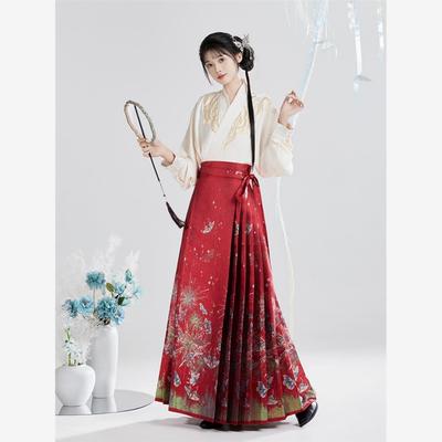 2025新款蝶中仙女红色马面裙套装