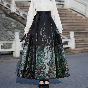 新中式青羽马面裙织金妆花凤凰汉服套装明制半身裙重工刺绣成人女