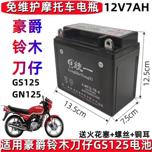 适用铃木王老款 摩托车统一免维护蓄电池12V7A干电瓶 GS125刀仔男士