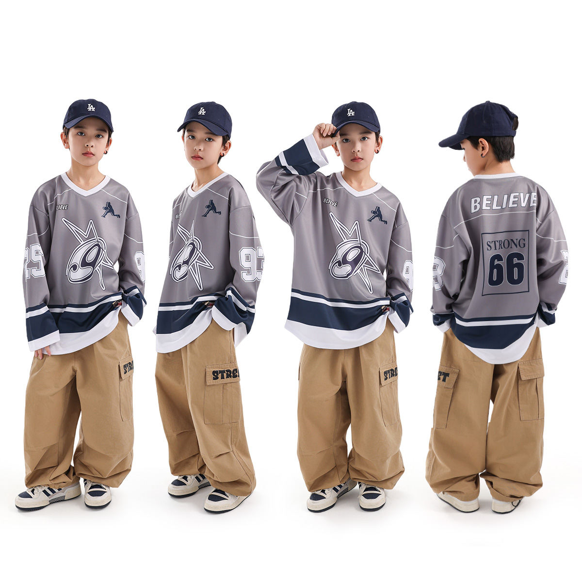 街舞儿童潮服套装男童宽松棒球服长袖少儿hiphop嘻哈街舞表演出服