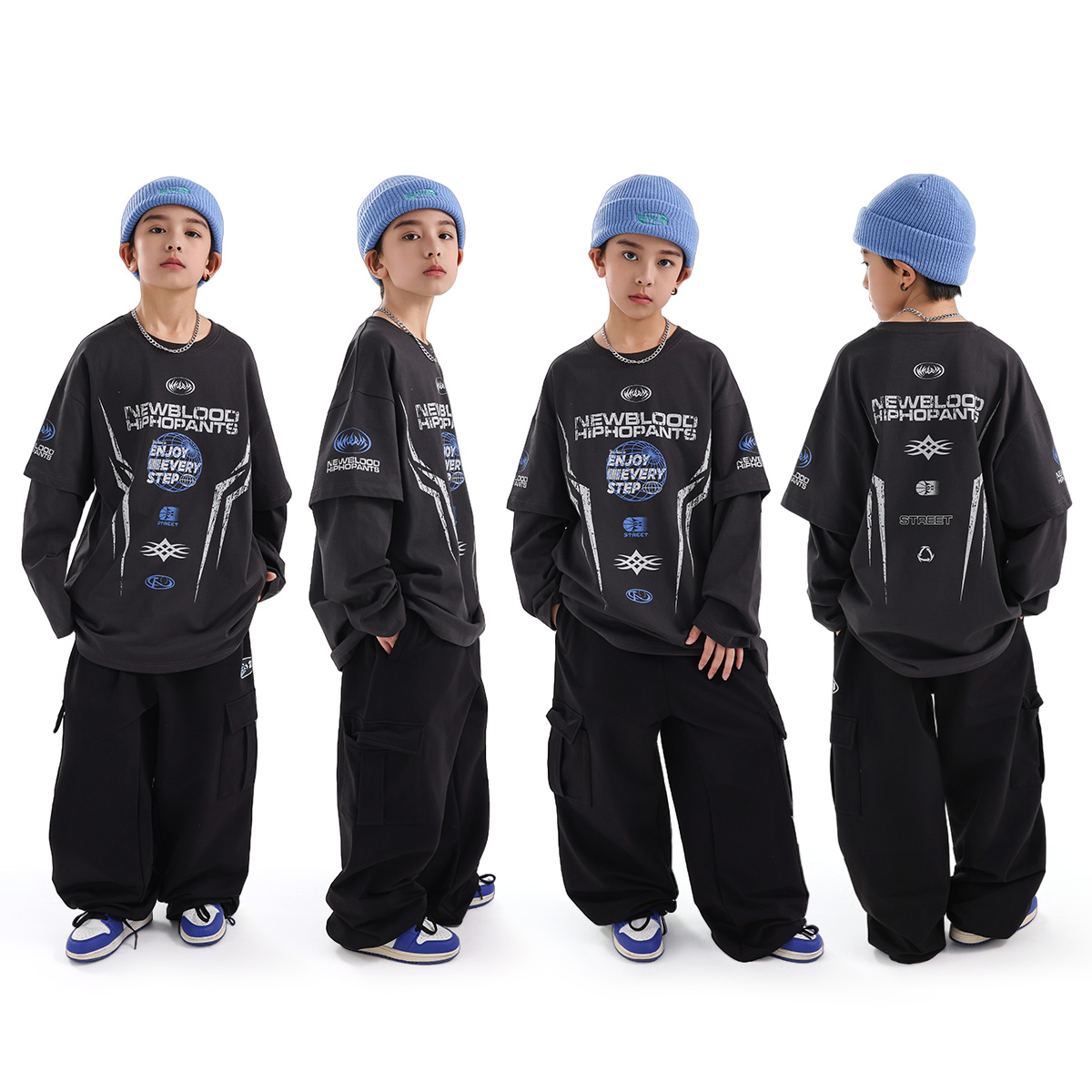 儿童街舞潮服套装男童美式长袖卫衣少儿hiphop街舞童装嘻哈演出服