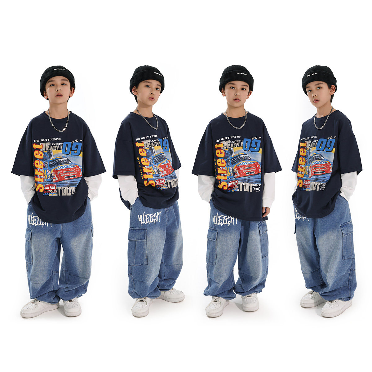 街舞儿童潮服套装嘻哈风酷帅长袖少儿hiphop街舞服装男童表演出服