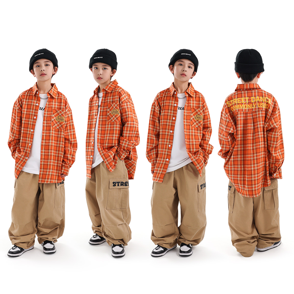 新款儿童街舞潮服套装男童长袖衬衫少儿hiphop嘻哈童装街舞演出服