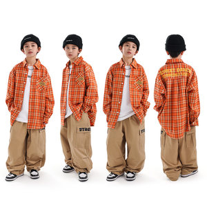 新款儿童街舞潮服套装男童长袖衬衫少儿hiphop嘻哈童装街舞演出服