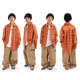 少儿hiphop嘻哈童装 新款 衬衫 男童长袖 街舞演出服 儿童街舞潮服套装