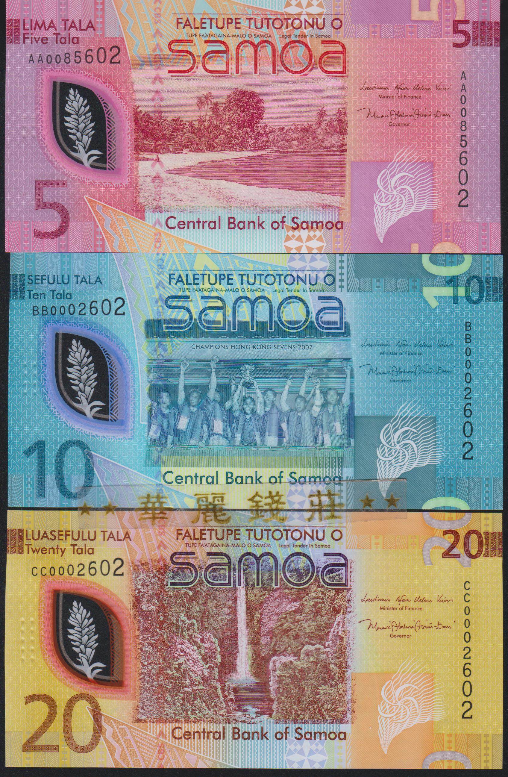 萨摩亚塑料钞 5 10 20塔拉一套 2023年 无47 大洋洲钱币 外国纸币