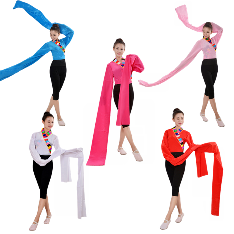 舞台装藏族舞水袖藏族锅庄舞蹈水袖练功服连体民族舞长袖演出服饰