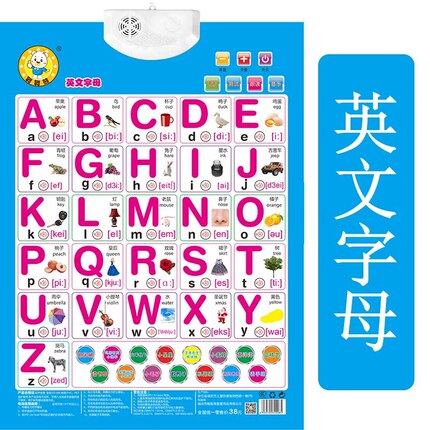 儿童宝宝学26个发音英文字母表挂图有声英语英标图片拼音墙贴新款
