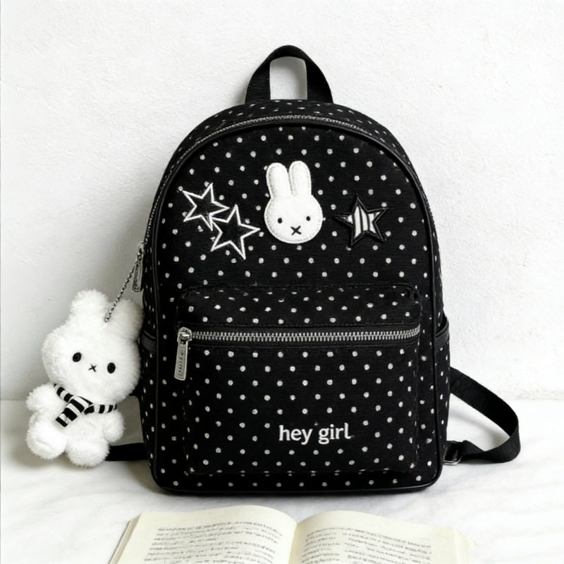 新款可爱卡通米菲兔波点双肩包韩系百搭可爱大容量书包学院背包女