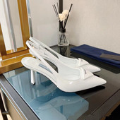 P家三角标高跟鞋 尖头显瘦 猫跟鞋 2024尖头7.5cm细跟凉鞋 欧美法式