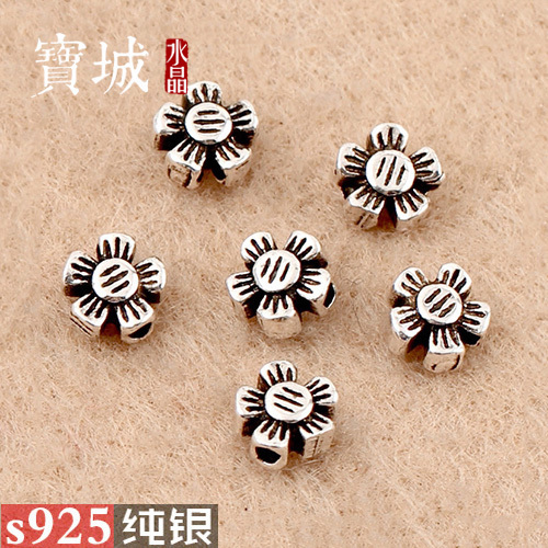 小花纯银水晶手串项链配饰隔珠