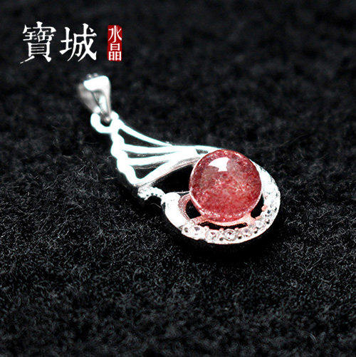 s925纯银冰种草莓晶挂件吊坠diy锁骨链项链银饰品配件材料 招桃花